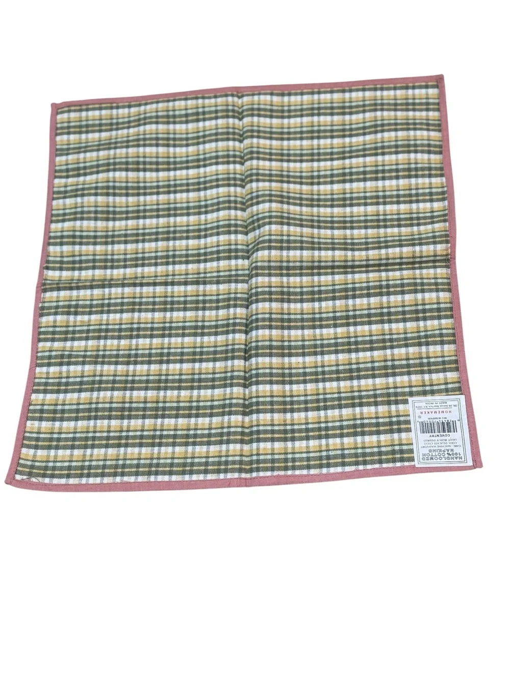 Homemaker Coventry Handloomed Cotton Napkins Set 4 Sage Green Pink Plaid Cottage